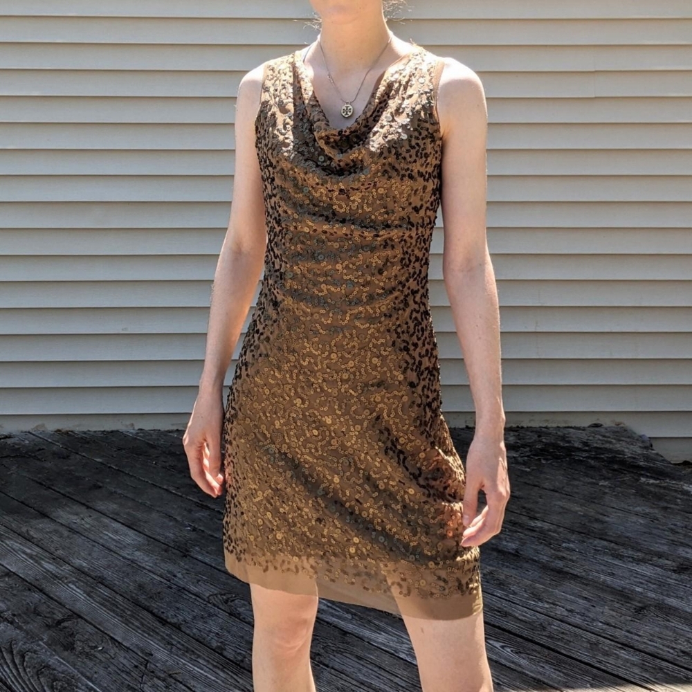 Vintage 90's Y2k Sequin Cowl Neck Mini Dress - Picture 4 of 6
